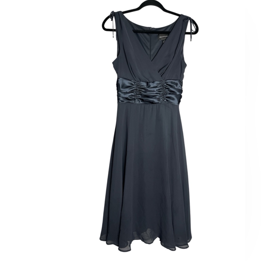 Connected Apparel Grey Sleeveless Chiffon Surplice Party Wedding Guest Dress, 6